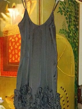Vintage Aqua Black Ruffled Hem Slip Dress